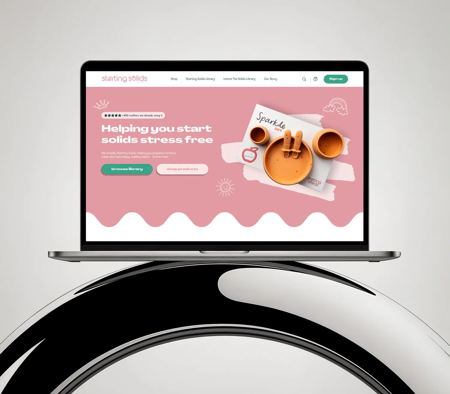 Our design for the Starting Solids homepage on a laptop