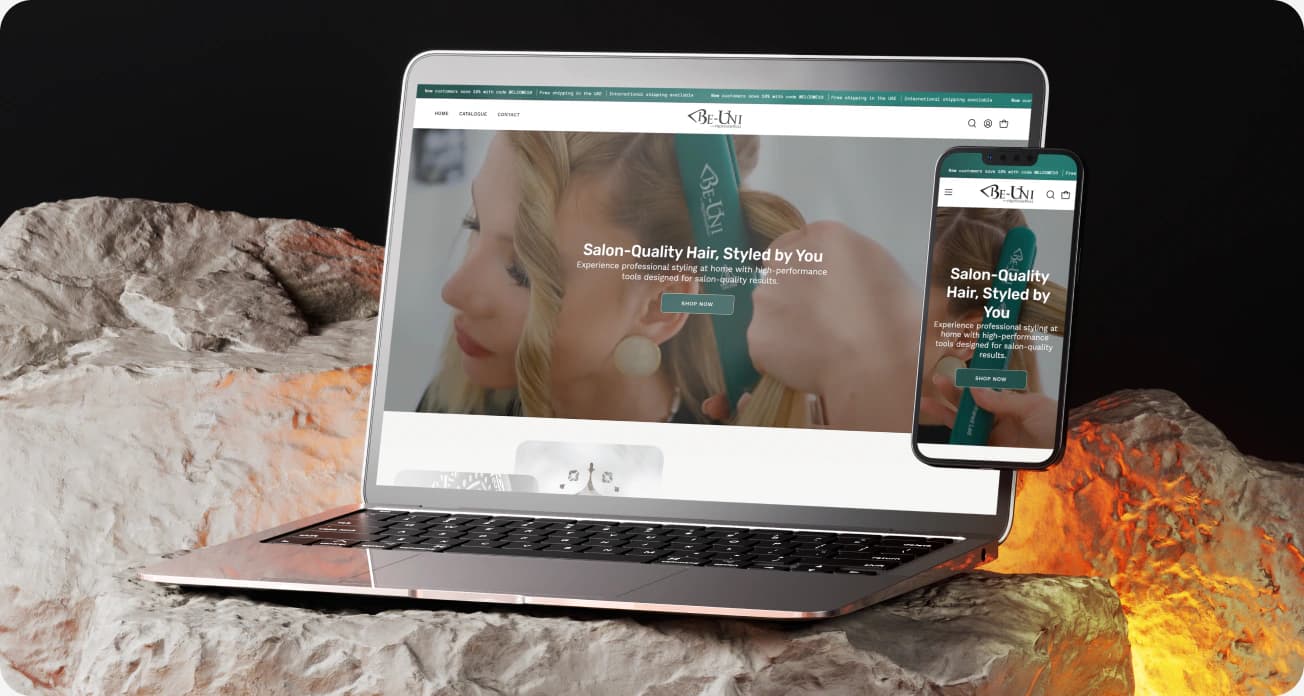 The Be-Uni Professional store on a laptop and a phone