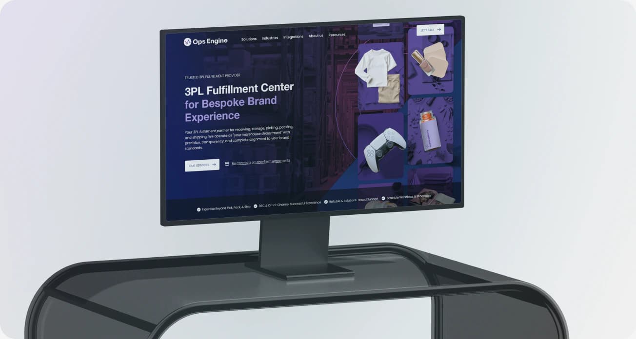 The Ops Engine fulfilment site on a desktop display