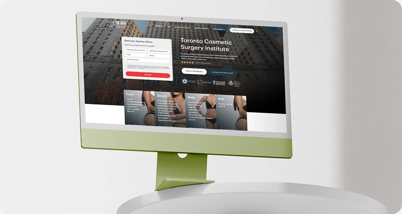 The Toronto Cosmetic Surgery Institute site on an iMac