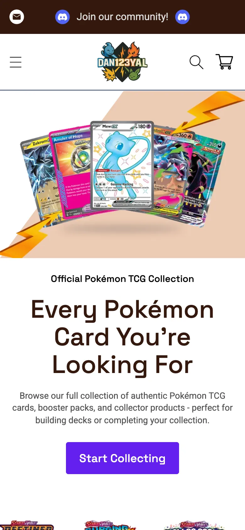 The homepage on a phone: the fan of cards, the headline and Start Collecting