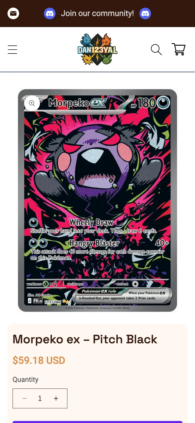 Morpeko ex on a phone: the card, its price and the quantity
