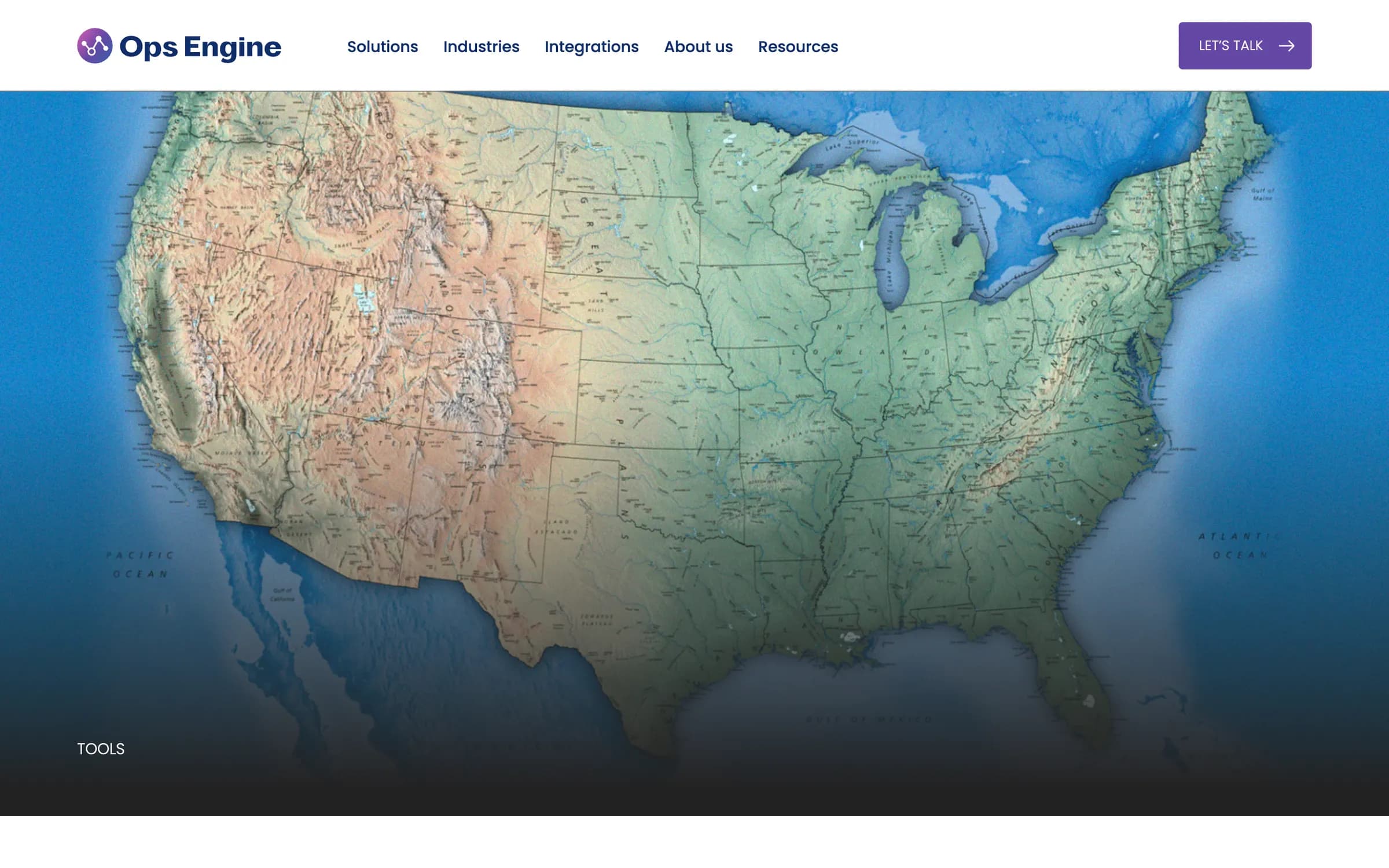 The shipping zones tool page: a large relief map of the United States