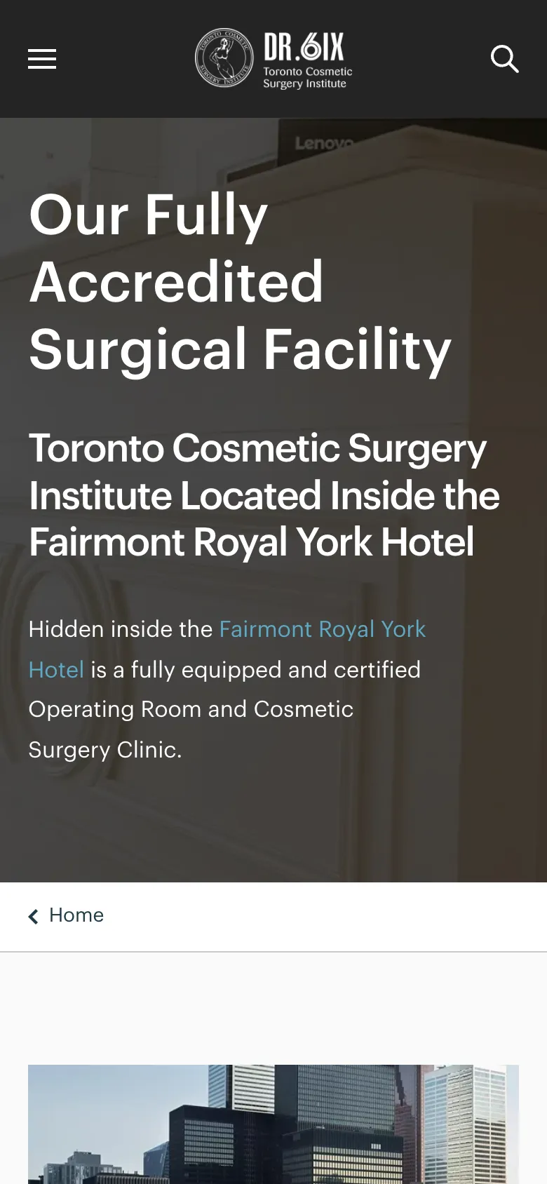 The facilities page on a phone: Our Fully Accredited Surgical Facility